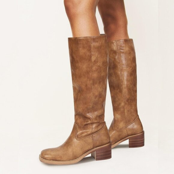 Women's Brown Jeossy 950 Knee Riding Boots with Metal Buckle Zipper Wide Calf - Picture 4 of 6